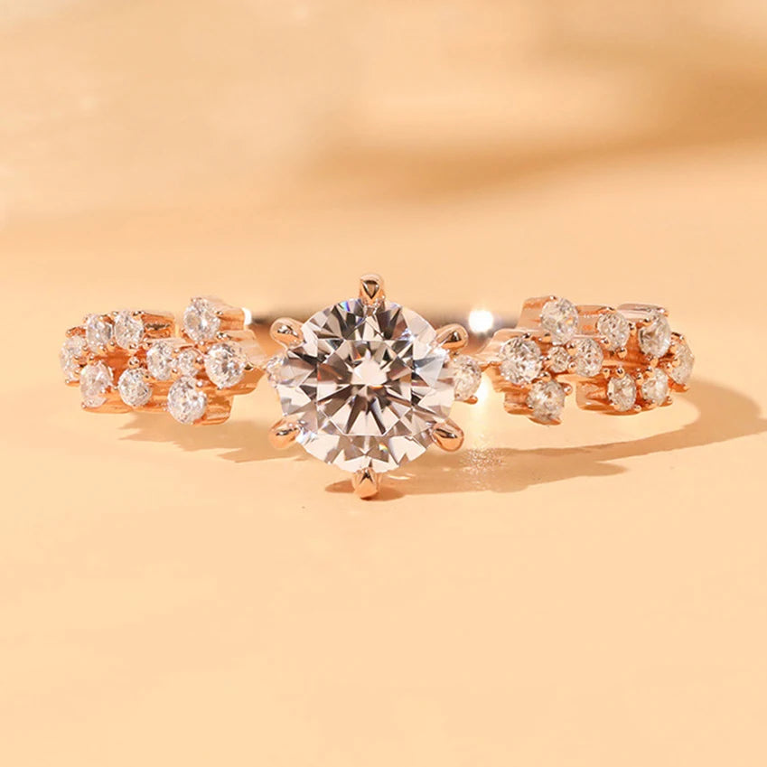CAOSHI Luxury Jewelry Zircon Rings Round Cut Moissanite Silver Plated Side Stone Diamond Wedding Promise Rings for Women