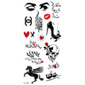 BXTAT TL169 TL174 Small Quotes Temporary Tattoos Beauty Face Eye Shoe Heart Kiss Skull Horse Herbaceous Plants Flowers Paper