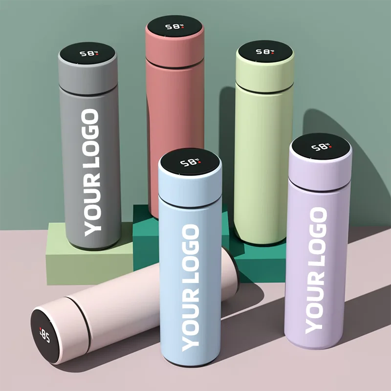 Free Logo LED Display Replace Battery 500ML Metallic Coffee Water Thermos Intelligent Temperature Water Bottle Vacuum Flask