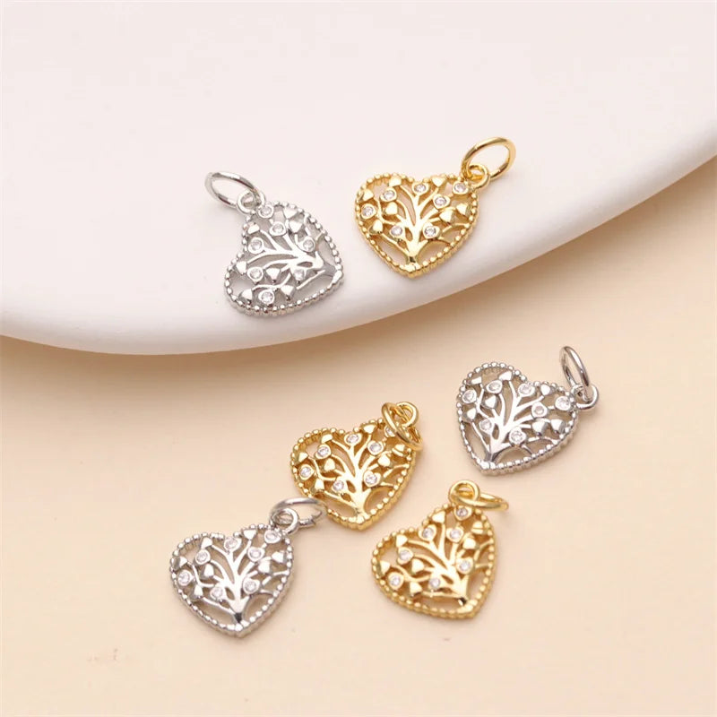 18K Gold Plated Zircon Heart Charm Pendant for Women & Children's Party and Gift Necklace Making