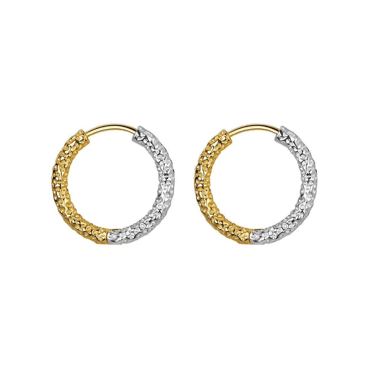 Daidan Clip on Earrings 925 Sterling Silver Fashion Jewelry Two Tone Textured Gold Plated 22mm Huggie Hoop Earrings