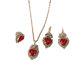New Water Drop Love Water Diamond Set Necklace Earrings Ring Bridal Jewelry Three Piece Set Watch Accessories