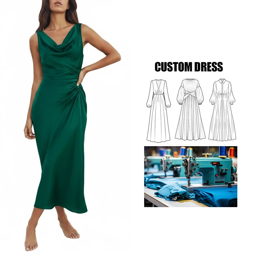 OEM Custom Logo Summer Vintage Floral Print Maxi Dress Slim & Versatile Sleeveless Fashion Pleats Dress