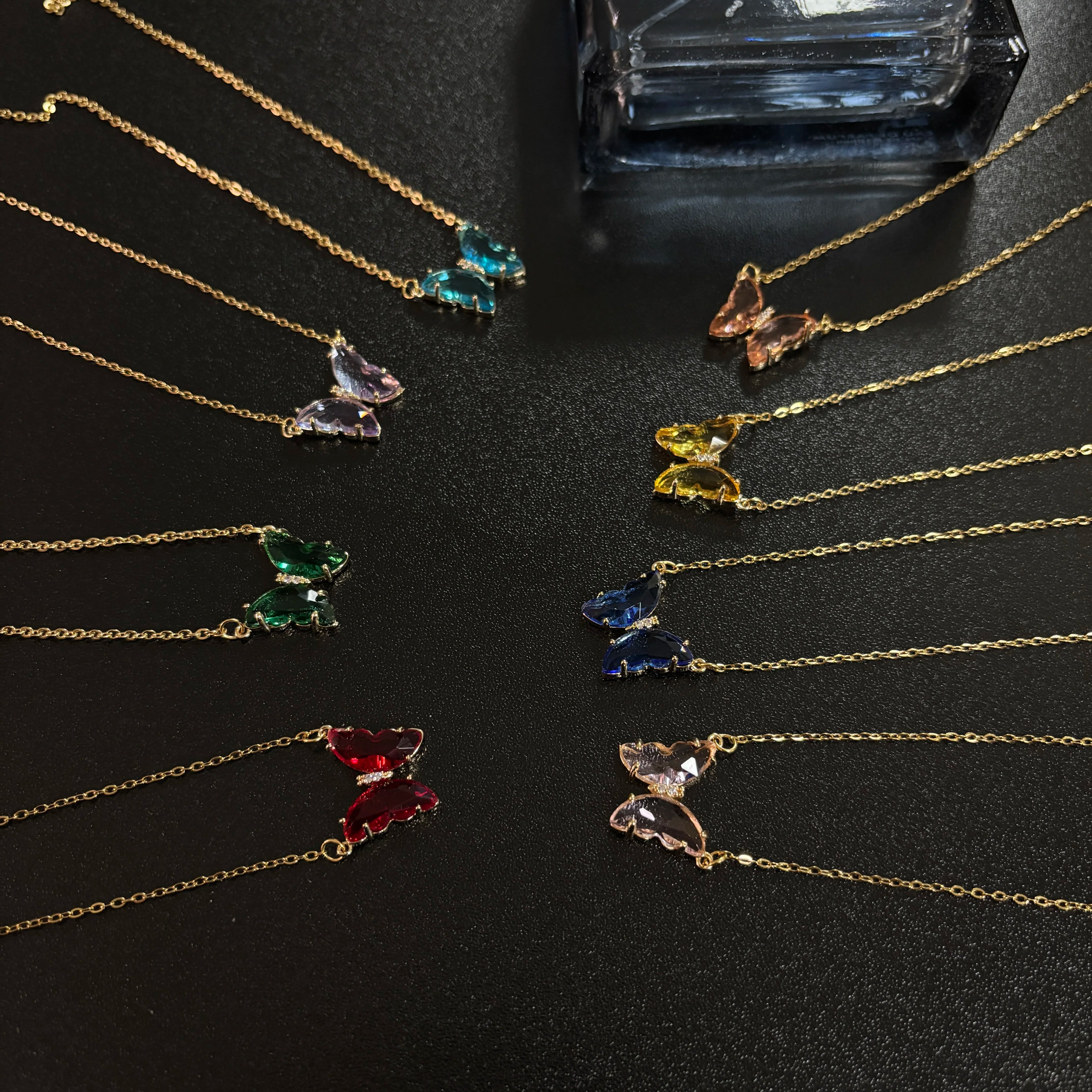 2025 New Design Natural Stone Crystal Butterfly Charms 8 Colors Stainless Steel Women Butterfly Necklaces