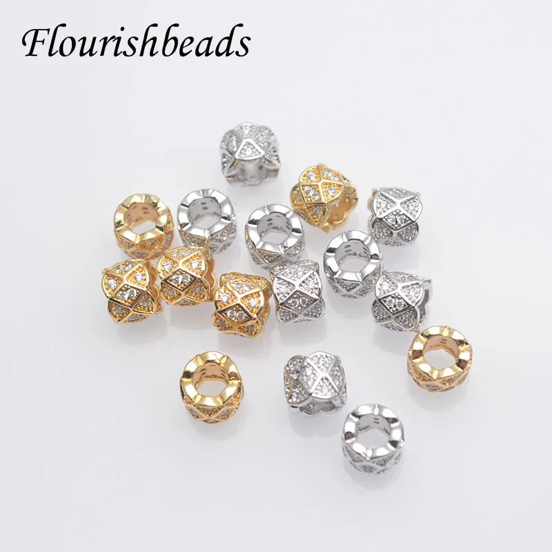 Factory Price Silver Gold Plated CZ Paved Figure Cylinder Spacer for Jewelry Making Accessories
