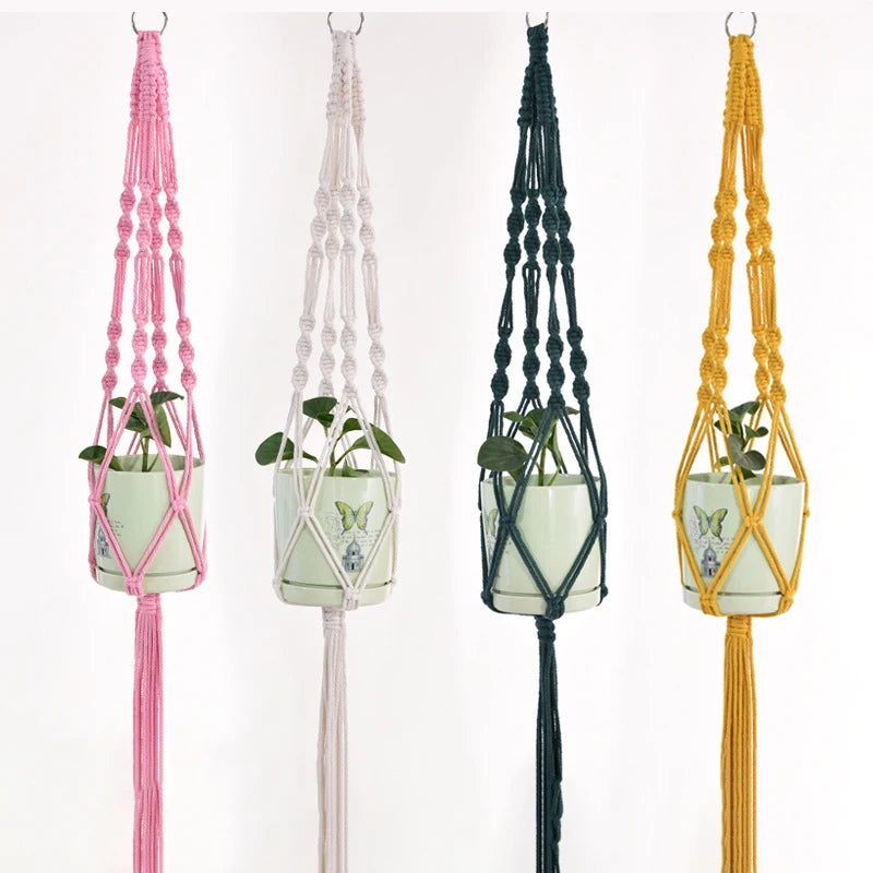 Home Gardening Flower Pot Hanging Net Cotton Rope Knitted Macrame Wall Hanging Plant Hanging