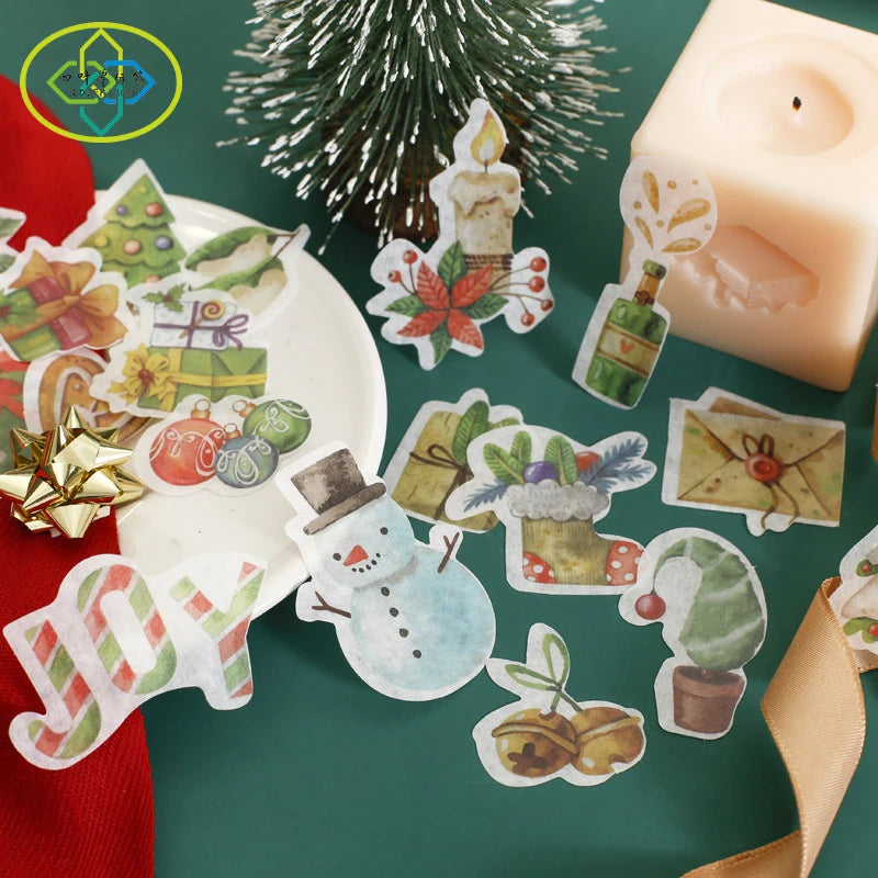 Wholesale Cartoon Christmas Stickers Bag Washi Paper Decorative Adhesive Die Cut Label Sticker