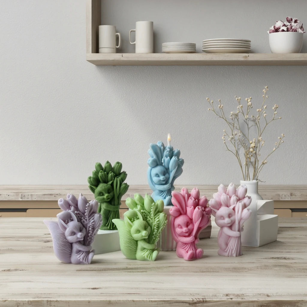 Tulip Bouquet Aromatherapy Candle Silicone Mold 3D Animal Holding Plaster Decoration Mold