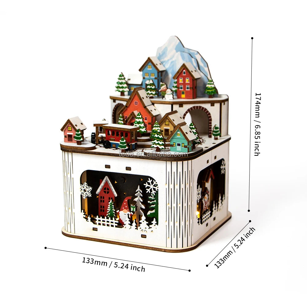 Custom Laser Cut Wood Christmas House Village With Christmas Arch Old Town Winter Scene for Christmas Gift