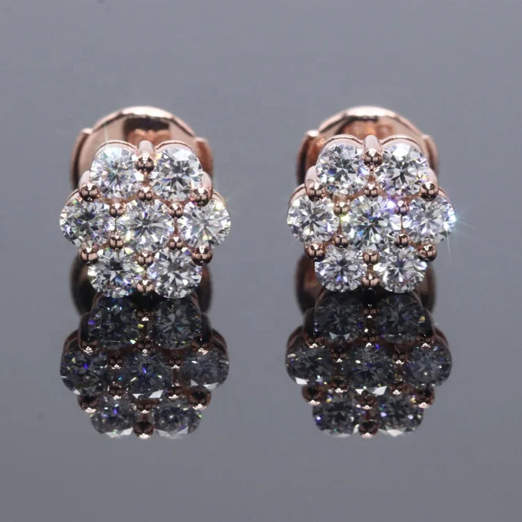 Beautiful Studs Earring for Women 14k Rose Gold Shinning Round White Moissanite Diamond Earings for Women