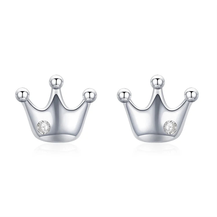 Mini 925 Sterling Silver Crown Shape Stud Earrings for Women