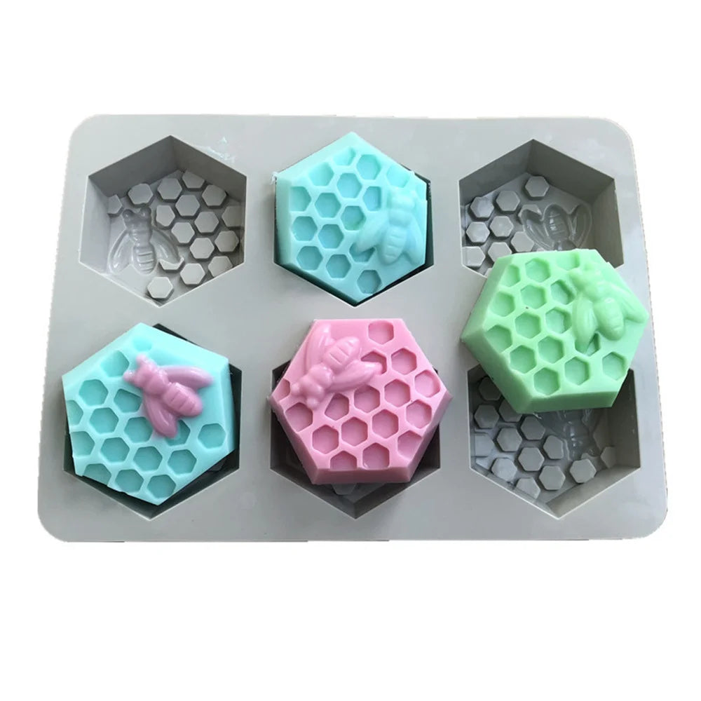 HY 6 Cavity 3D Beehive Silicone Soap Molds Hexagonal Honeycomb Silicone Molds