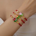 Adjustable Handmade Flower Rope Bracelet Woven Adjustable String Sweet Candy Color Resin Tulip Flower Bracelet for Girls
