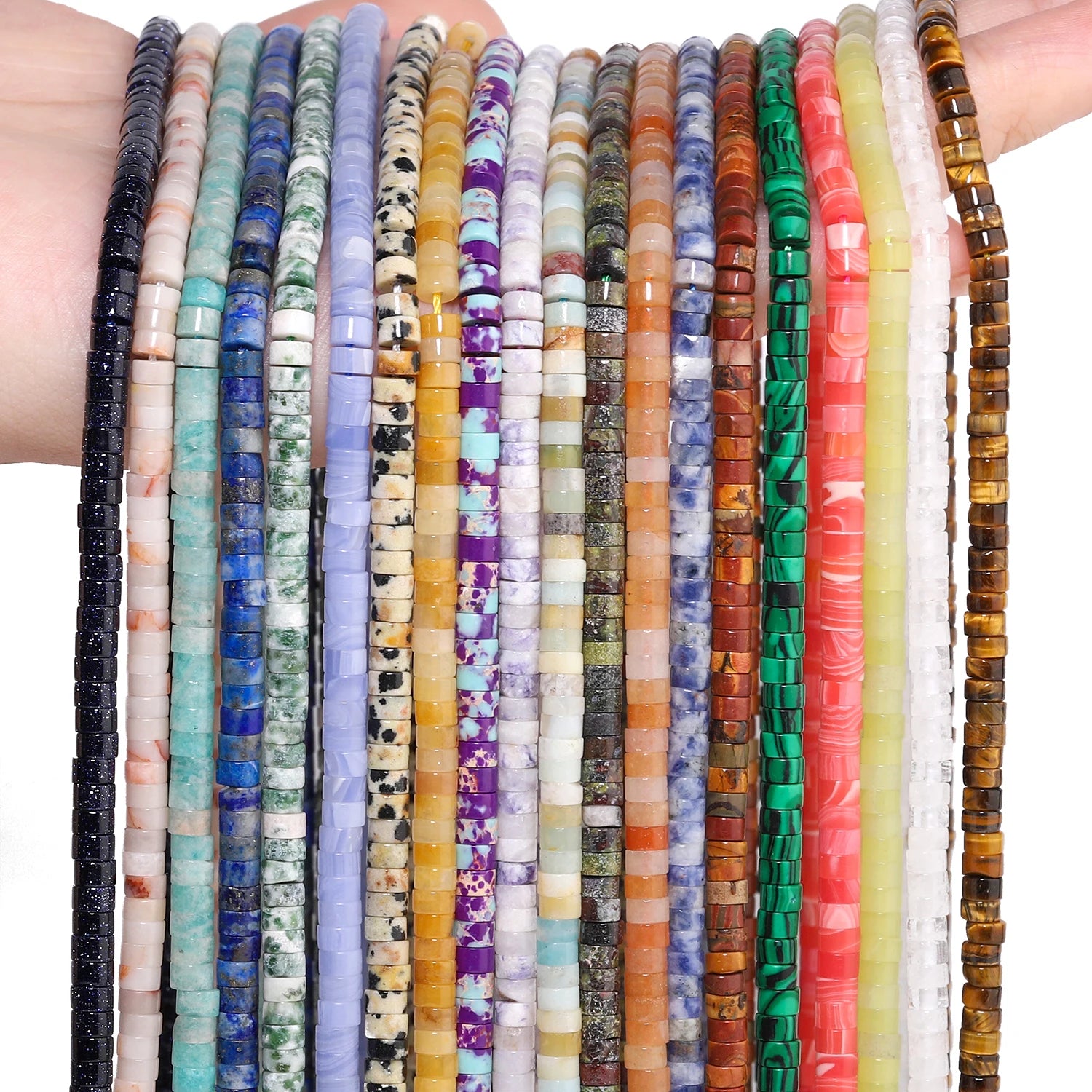 4x2mm Natural Tiger Eye Lapis Lazuli Jasper Agate Beads Cylindrical Shape for DIY Jewelry Making Bracelet Pendant