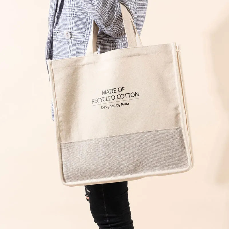 Custom Silk Screen Printed Recycled Cotton and Linen Foldable Natural Large Canvas Tote Bag With Logo