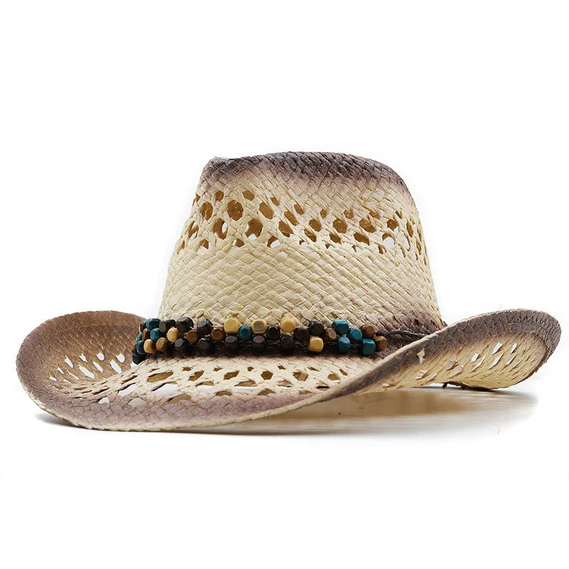 Ethnic Band Sombrero De Vaquero Summer Beach Roll Brim Shapeable Vacation Bulk Straw Cowboy Hats