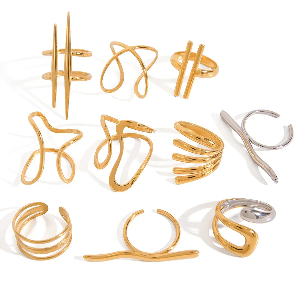 Tarnish Free Geometric Line Open Ring 18K Gold Plated Stainless Steel Minimalist Irregular Rings Hypoallergenic Women Jewelry