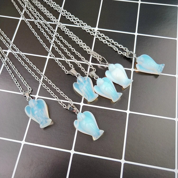 Diy Soveniers Gift Wedding Favor Crystals for Pendant Hand Made Crystal Pendants Dainty Natural Crystal Opalite Angel Necklace
