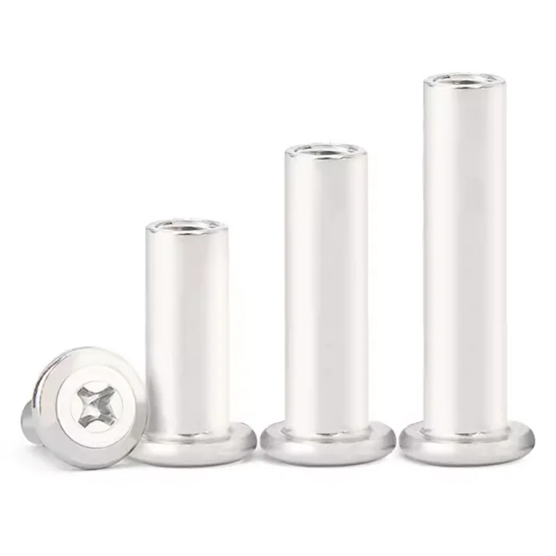 M6 Nickel Carbon Steel Rivet Nut Door Frame Connector Screws Cap Hex Phillips Connecting Head Nut Barrel Nuts for Wood Furniture