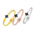 The New Lucky Four-leaf Clover Stainless Steel Bracelet All Match Hollow Design Titanium Steel Bracelet Spring Open Hand Jewelry