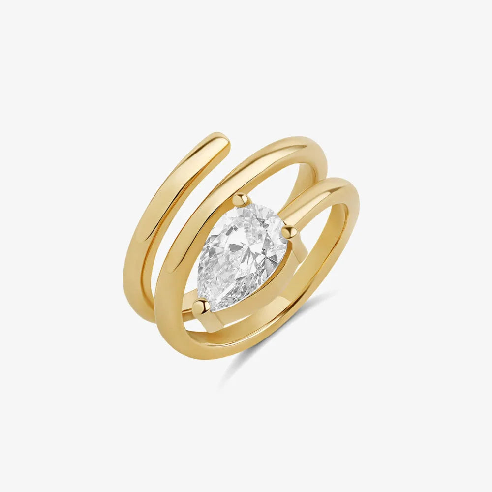 Pear Cut CZ 925 Sterling Silver Women Jewelry Gold Plated Spiral Pinky Ring