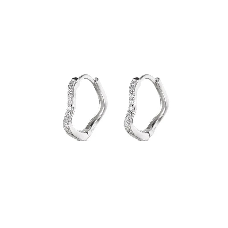 925 Sterling Silver Zircon Wave Earrings for Women Advanced Sense Sleeping Ear Stud Buckle Simple Joker Design