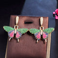 Fancy Multi Color Green Blue Cubic Zircon Crystal Luxury Dangle Drop Big Wide Butterfly Wing Earrings for Women Boho Jewelry