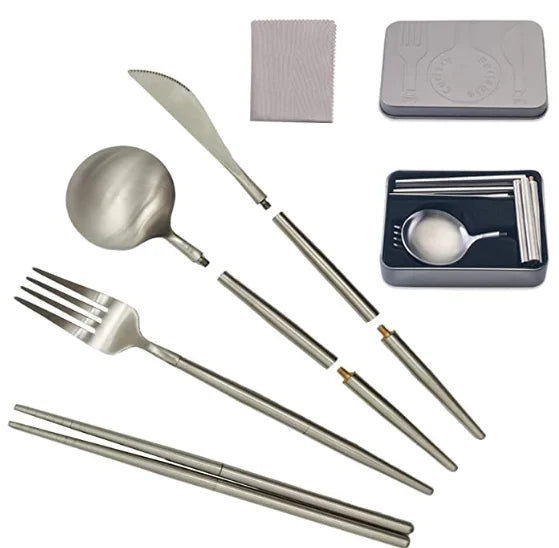 Portable Reusable Stainless Steel Travel Cutlery Set With Case for Camping