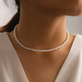 Fashion Big White Pearl Short Necklace Pearl Beads Choker Clavicle Chain Necklace Pearl Beads Choker Necklace for Women Girls