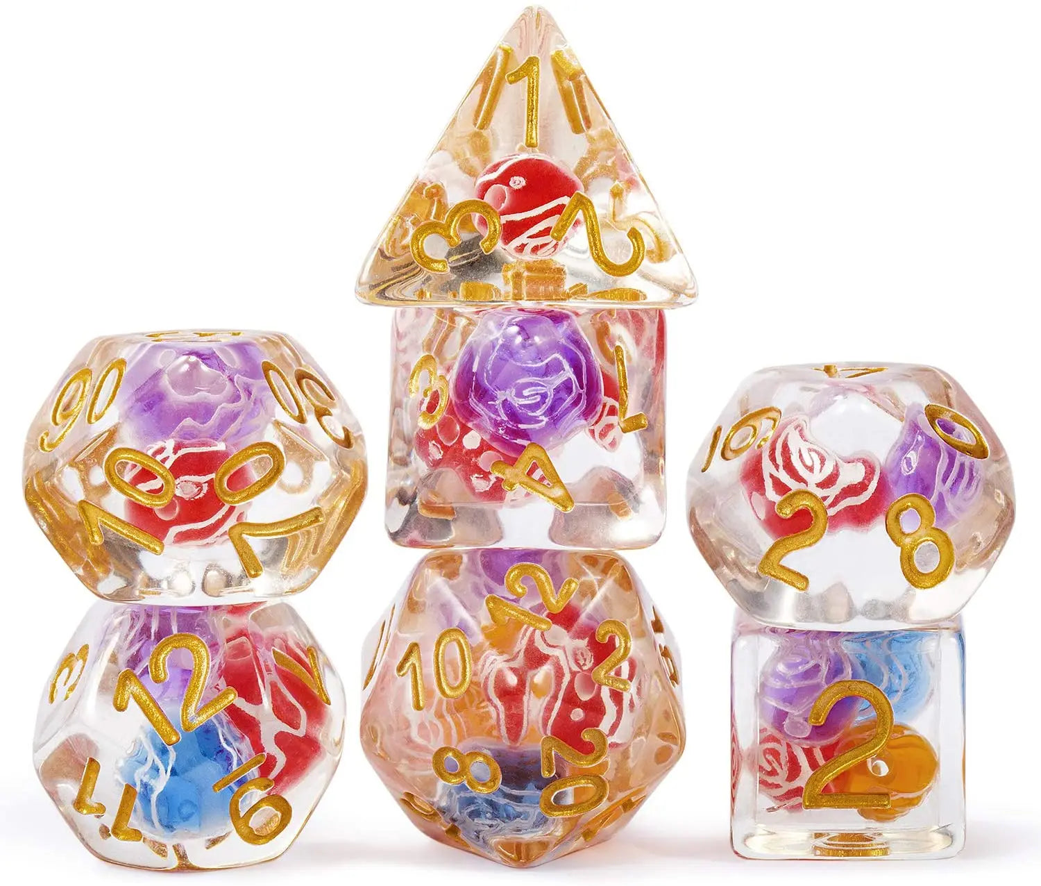 Factory Wholesale Dungeons and Dragons Dice Set 16mm Resin Beads Inside 7 Die Polyhedral DND Dice