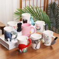 Hot Sale Cartoon Custom 3d Mug Ceramic Animal Children Coffee Mugs Cup Creative Handle Coffee Embossing Ceramic Mug