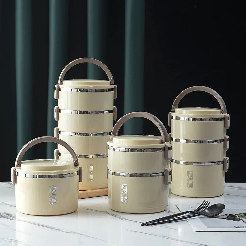 Factory Direct Sales Stainless Steel Multi-Layer Lunch Box Large Capacity Hand-Held Bento Box Student School Bento Box Rice Bowl