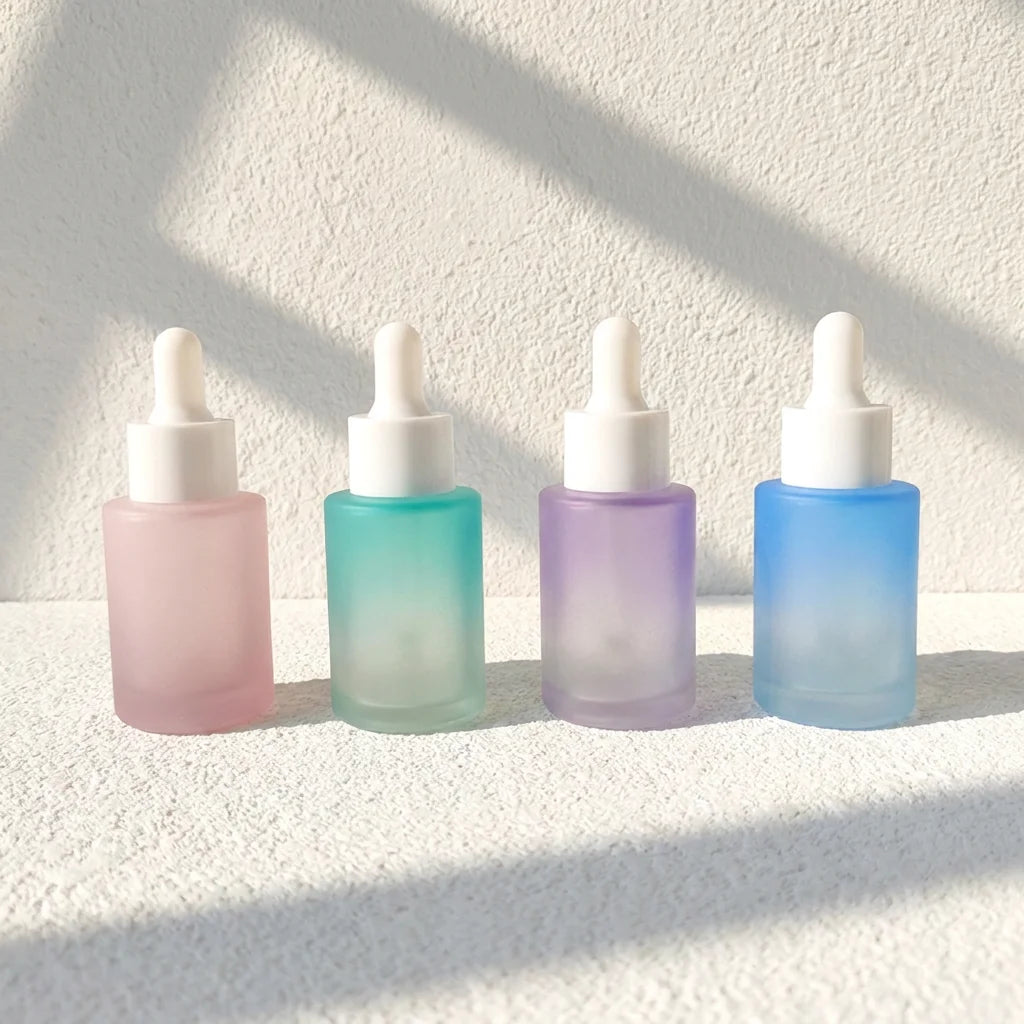 Pink Cosmetic Serum Essential Oil Glass Dropper Bottle Empty Frosted Gradient in Stock Cylinder 20 Ml 1/2 Oz Perfume Packaging