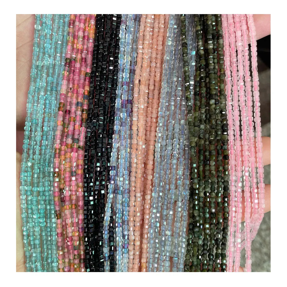 Wholesale Natural Semi-Precious Stone Loose Faceted Cubic Natural Tourmaline Garnet Crystal Cubic Stone Beads for Jewelry Making