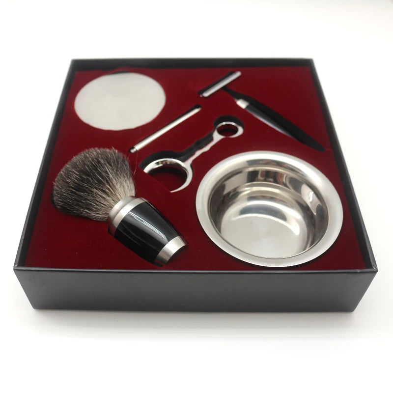 JDK 1 Set Mens Safety Razor Set Blade Shaving Razor Shaver Synthetic Hair Brush Stainless Steel Shaving Bowl Stand Grooming Set