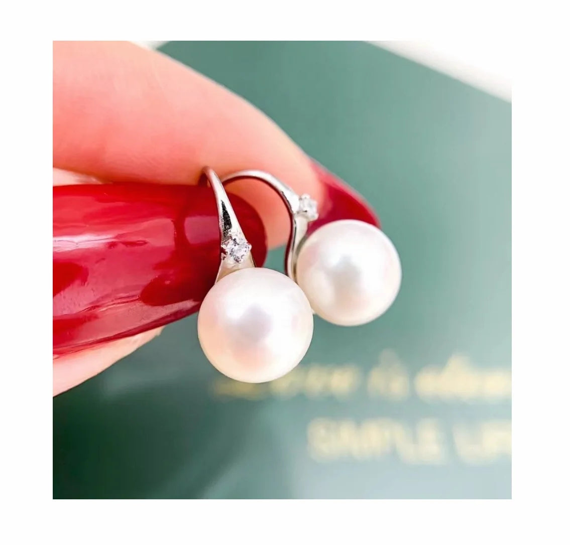 E1795 8-9mm DIY Natural Freshwater Pearl Charm Earrings Mounting Accessory 925 Sterling Silver Gold Plated  Jewelry for Women