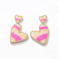 2026 Stock Handmade Gold Plated Trendy Seed Beaded Hot Pink Heart Crystal Huggie Earrings Women's Valentine's Day
