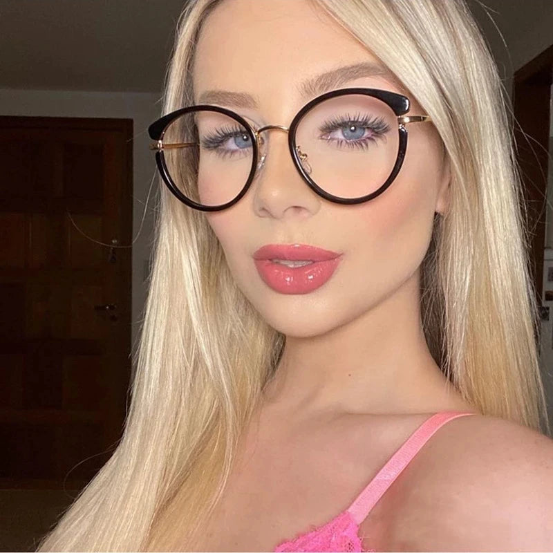 Vintage Anti Blue Round Glasses Frame for Women Metal Men's Computer Eyeglasses Uv400 Blue Light Blocking Transparent Gafas