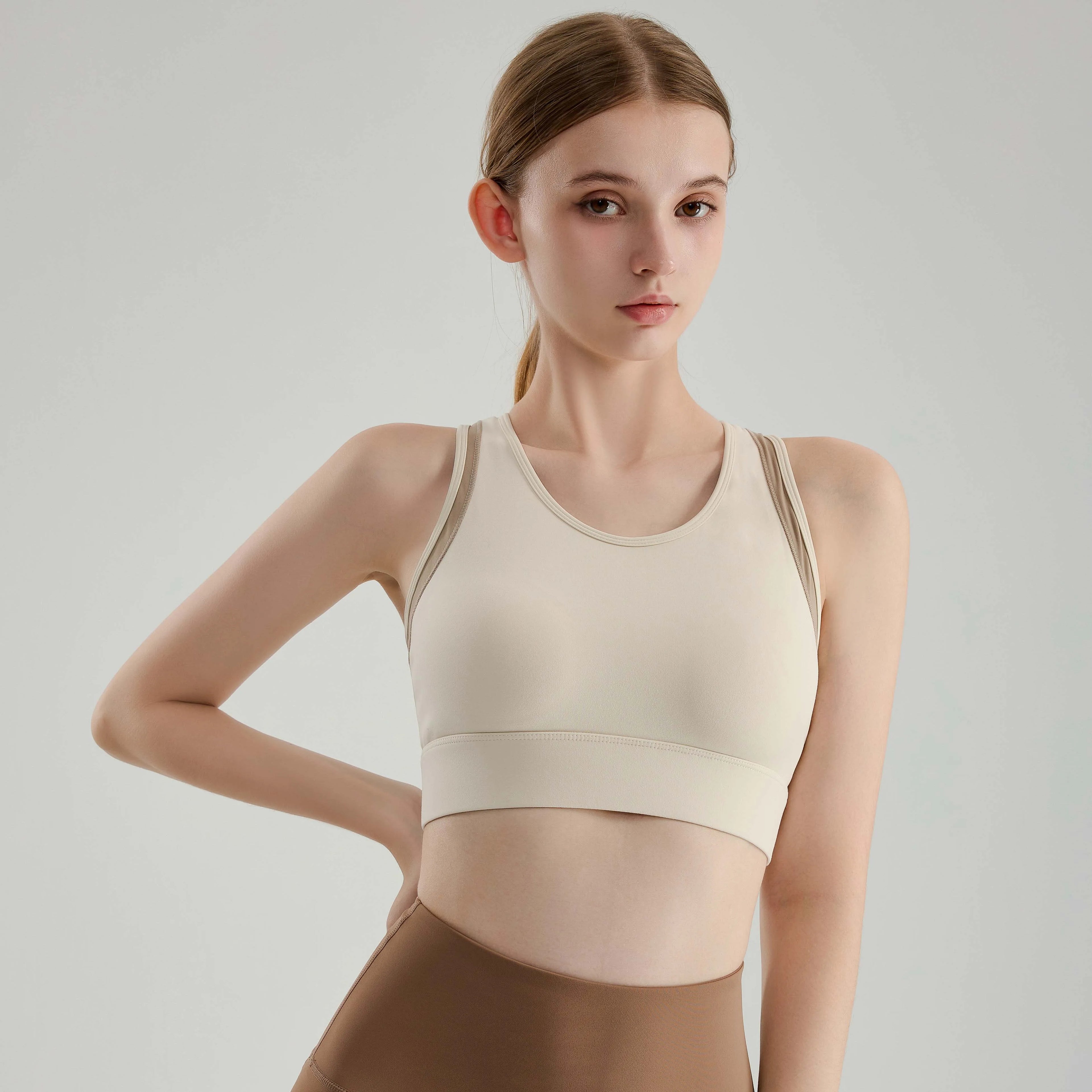 Wholesale High Elasticity Sports Bra Solid Color Yoga Vest Detachable Fitness Top for Running Breathable Spandex Lining XL Size