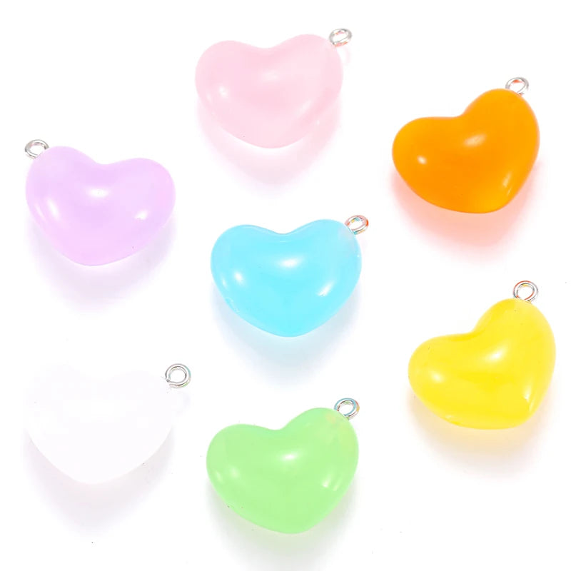 Colorful Glow Heart Shaped Resin Charms Accessories Pendants Handmade Jewelry DIY Earring Necklace 25*19mm W328