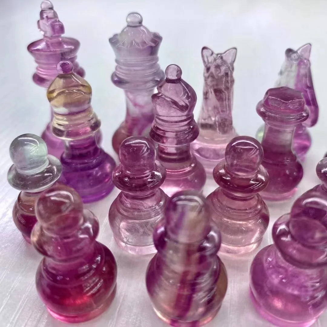 Fluorite Chess Natural Crystal Healing Stones Carved Crafts for Gifts