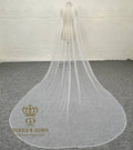 QUEENSGOWN Shiny Beads Wedding Dress Veil Long Crystal Pearl Veil for Bride Luxury Beaded Tirm Bridal Veil