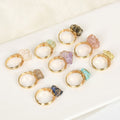 Raw Crystal Quartz Natural Black Gem Stone Tourmaline Gold Wire Wrapped Adjustable Rings for Men Women Jewelry