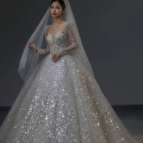 S0241H Best Selling New Design Tube Top square Neck High-end Sparkling Sequin Elegant Wedding Dress