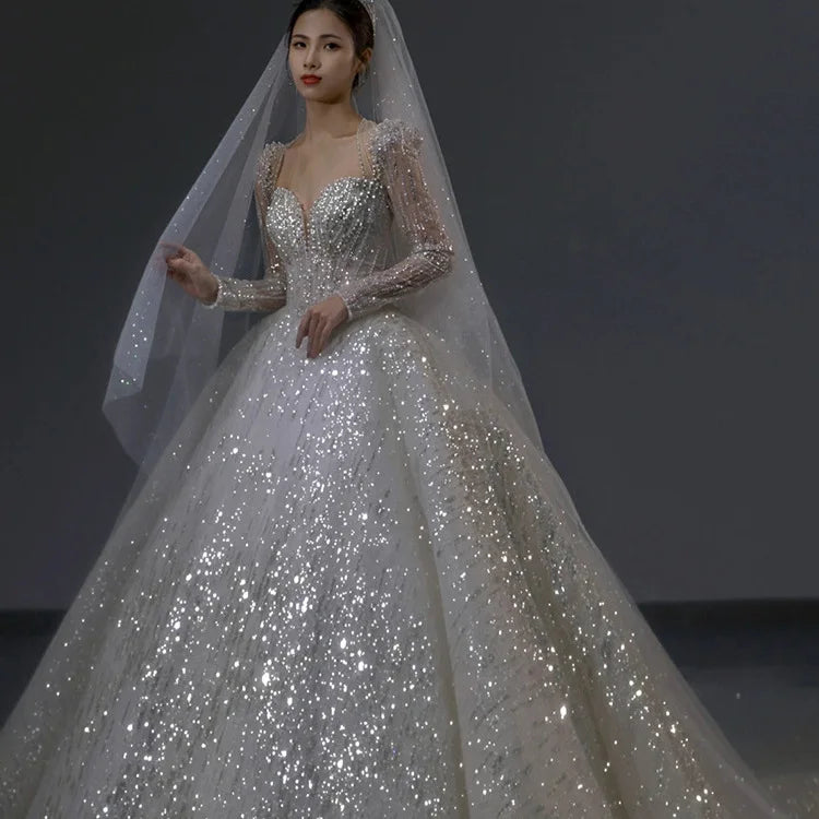 S0241H Best Selling New Design Tube Top square Neck High-end Sparkling Sequin Elegant Wedding Dress