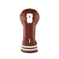 Premium Brown Color Pu Leather Golf Driver Head Cover With White Bear Logo Embroidery