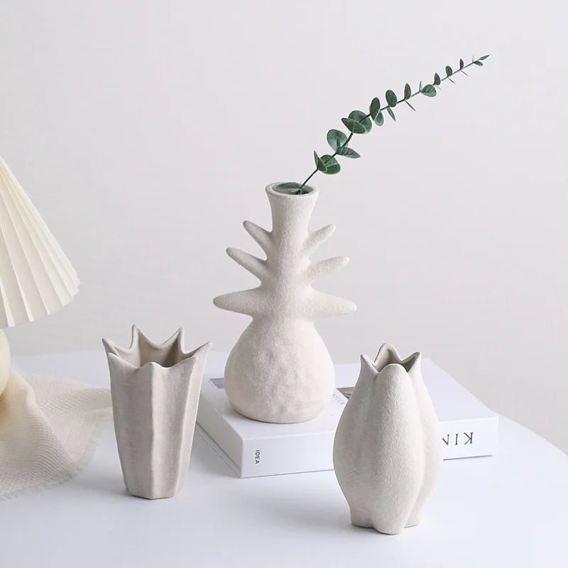 Nordic Style White Ceramic Vase Small Size with Wabi Sabi Living Room Art for Home Decor with Dried Flowers Floral Arrangements