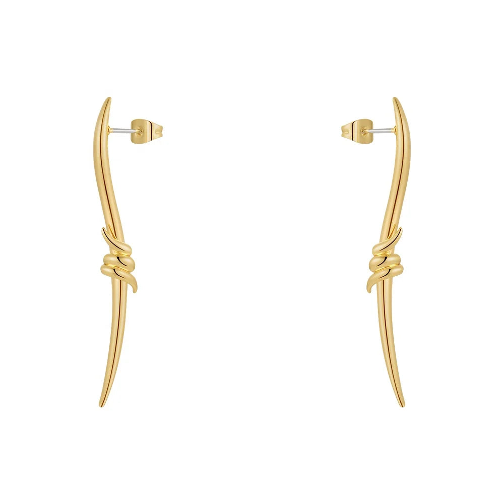 Original Design 18K Gold Plated Brass Jewelry Plant Thorns Drop Earrings for Women Piercing Accessories Earrings E221461