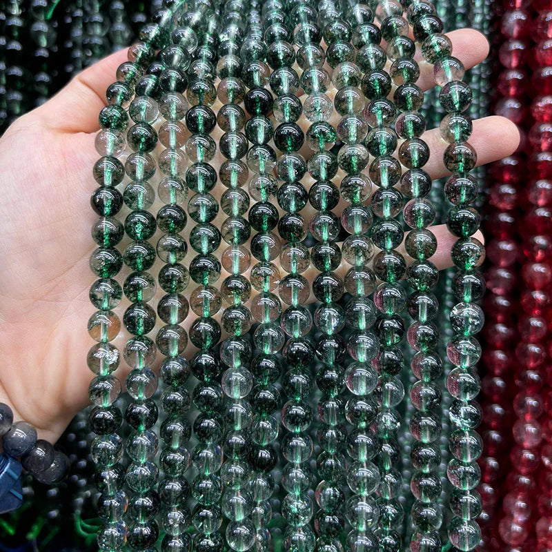 Wholesale 8mm 10mm Natural Stone Beads Red Blue Black Green Ghost Quartz Round Loose Beads for Jewelry Making  Diy Accessories