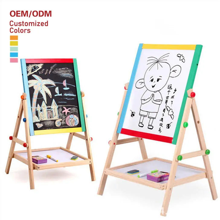 Customized 2 in 1 Wooden Classic Art Children Sketchpad Drawing Board Baby Early Educational Learning Toys for Kids Boys Girls